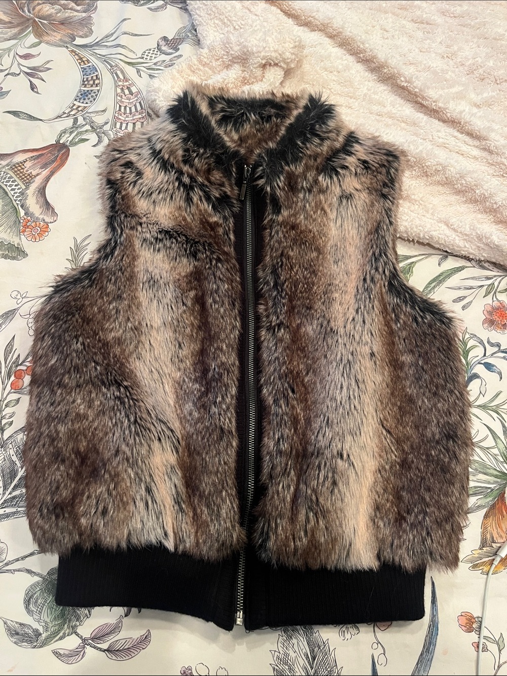 Copper Key Faux Fur Vest in Brown and Black Tones